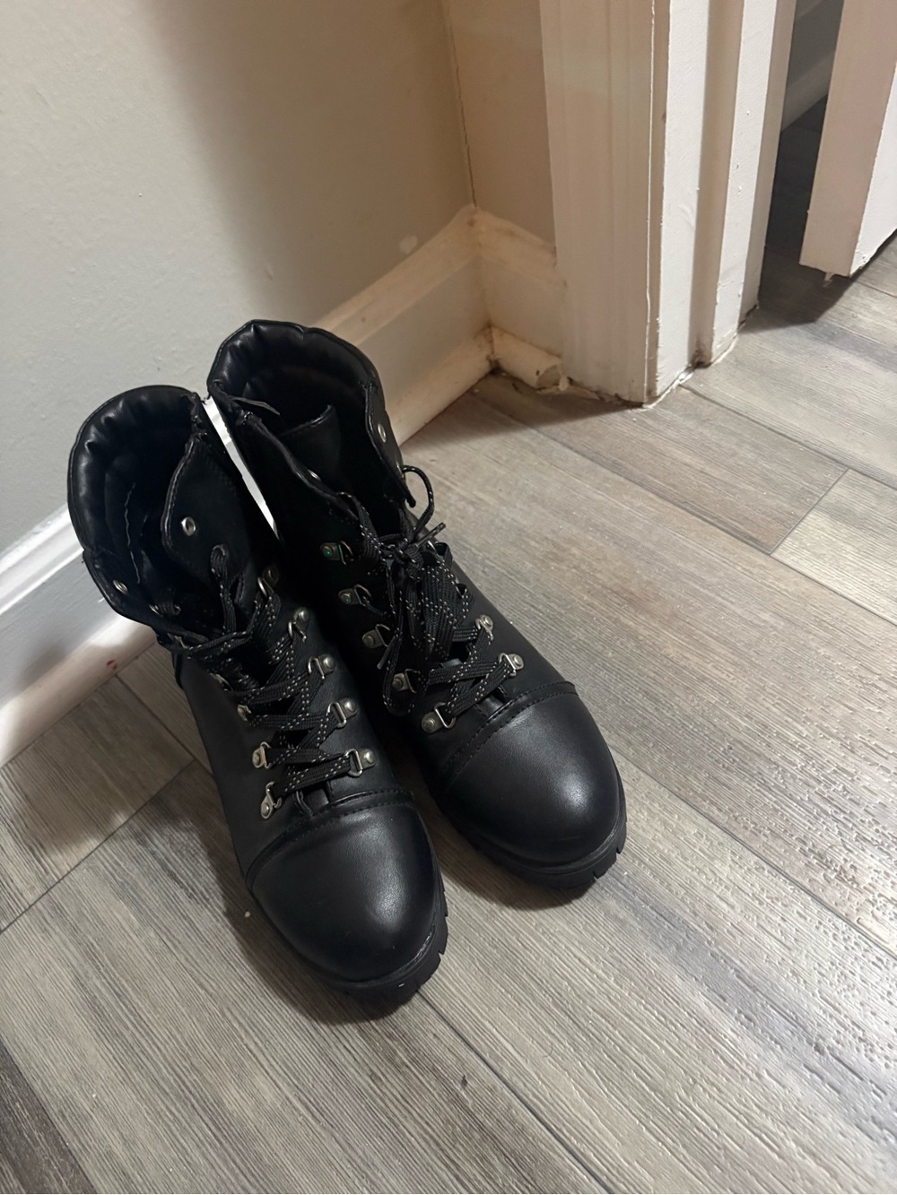 Women's Black Lace-Up Hiking Boots